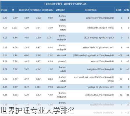 世界护理专业大学排名