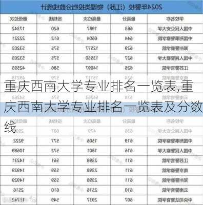 重庆西南大学专业排名一览表,重庆西南大学专业排名一览表及分数线