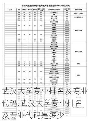 武汉大学专业排名及专业代码,武汉大学专业排名及专业代码是多少