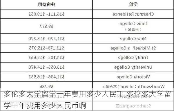 多伦多大学留学一年费用多少人民币,多伦多大学留学一年费用多少人民币啊