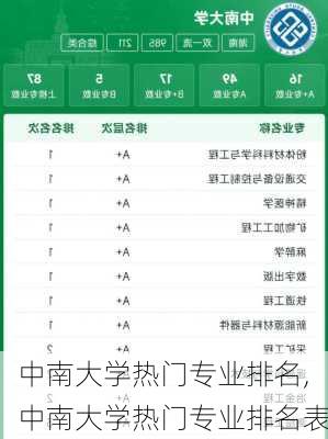 中南大学热门专业排名,中南大学热门专业排名表