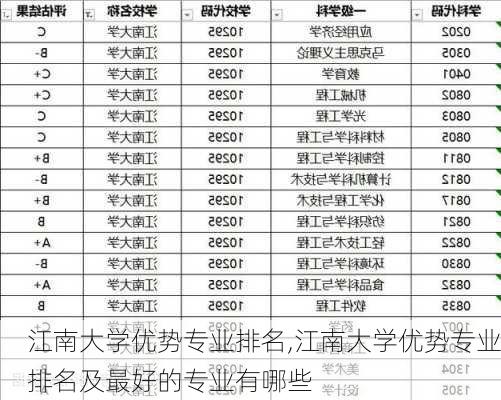 江南大学优势专业排名,江南大学优势专业排名及最好的专业有哪些