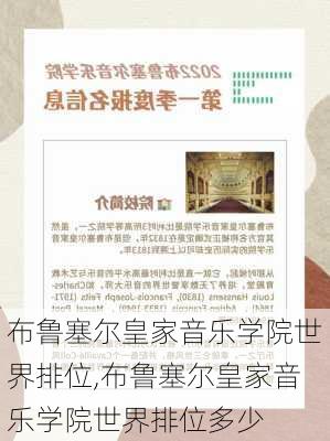 布鲁塞尔皇家音乐学院世界排位,布鲁塞尔皇家音乐学院世界排位多少