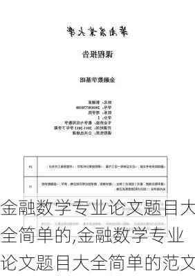 金融数学专业论文题目大全简单的,金融数学专业论文题目大全简单的范文