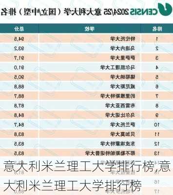 意大利米兰理工大学排行榜,意大利米兰理工大学排行榜