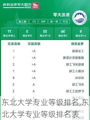 东北大学专业等级排名,东北大学专业等级排名表