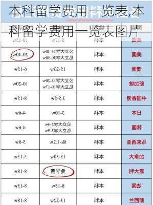 本科留学费用一览表,本科留学费用一览表图片